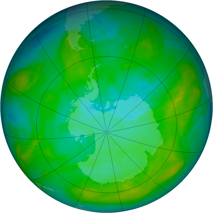 Antarctic ozone map for 20 January 1982